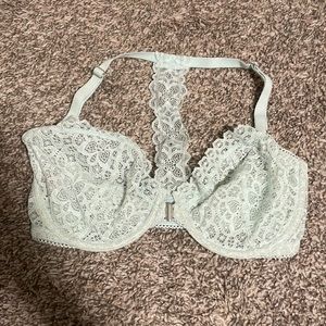 Front close embellished blue unlined bra